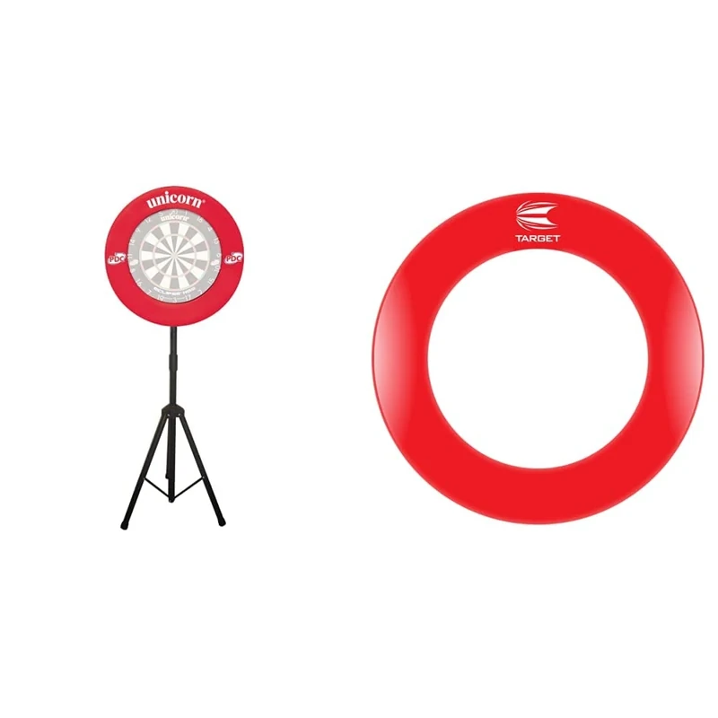 UNICORN Dartboard Stand | Dartmate | Freestanding Tripod | Folding & Portable and Target Darts Pro Tour Printed Surround Red