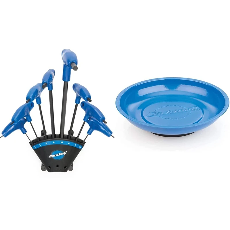 Park Tool PH-1.2 P-Handled Hex Wrench Set with Holder Tool, Blue & MB-1 Magnetic Parts Bowl Tool, Blue