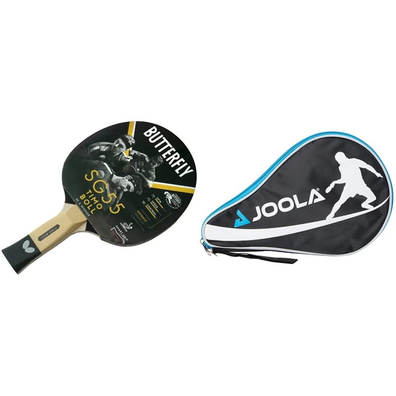 Butterfly Timo Boll SG55 Table Tennis Bat - ITTF Approved 1.5mm Pan Asia Rubber,White & Joola Table Tennis Racket Bag - Black/Blue