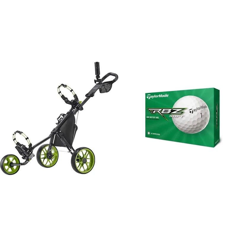 Caddytek CaddyLite 11.5 V3 3 Wheel Golf Push Cart - Lightweight, Easy To Fold & TaylorMade RBZ Soft Dozen Golf Balls, White,2021
