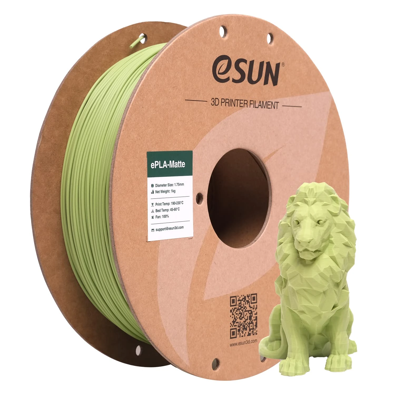 eSUN Upgraded Matte PLA Filament 1.75mm, Matte PLA 3D Printer Filament, Shine-Free Color, Frosted Texture, 1KG Spool (2.2 LBS) 3D Printing Filament for 3D Printers, Matte Matcha Green