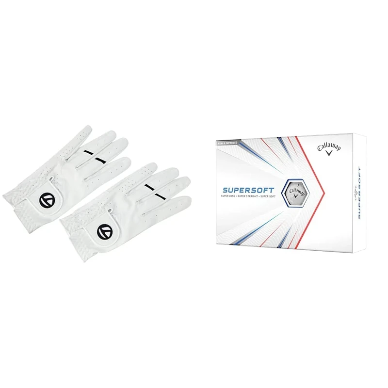 TaylorMade Men's Stratus Tech Golf Glove (2 Pack), White, Medium/Large & Callaway Supersoft Golf Balls 2021, White