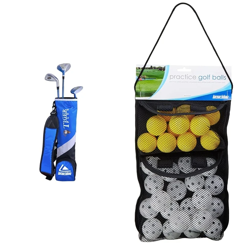 Longridge Kids' Club Junior Tiger Golf Set 3-5 Yrs, Silver, Years & 32 Practice Golf Ball Pack, White