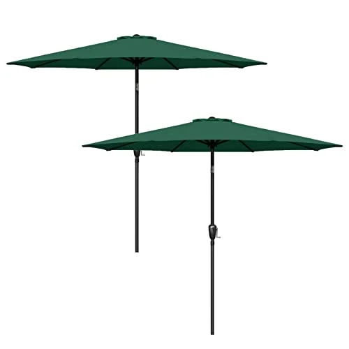 Simple Deluxe 2 Pack 9' Patio Outdoor Table Market Yard Umbrella with Push Button Tilt/Crank, 8 Sturdy Ribs for Garden, Deck, Backyard, Pool, Green 2Pack