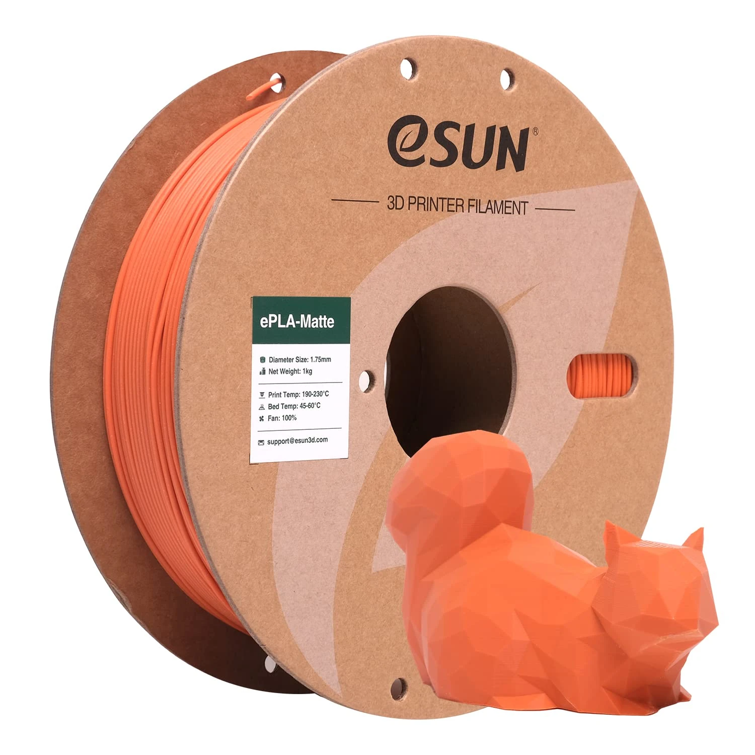 eSUN Upgraded Matte PLA Filament 1.75mm, Matte PLA 3D Printer Filament, Shine-Free Color, Frosted Texture, 1KG Spool (2.2 LBS) 3D Printing Filament for 3D Printers, Matte Tangerine Orange