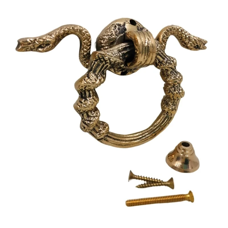 Decorative Brass Door & Gate Knocker Snake Design Shiny Brass Handle Pull Antique Knocker Door Accessories Home Decor Round Decoration Entrance Decor