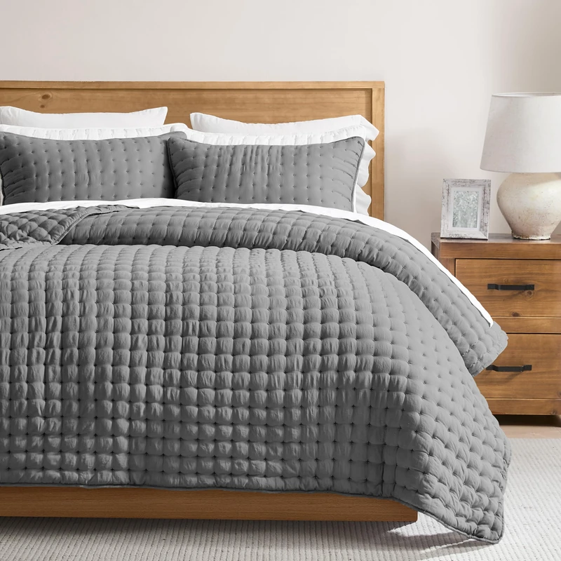 WDCOZY 3 Pieces Queen Size Duvet Cover Set with Pillow Cases Lightweight Soft Bedspread Thin Quilted Blanket All Season Summer Spring 90x90