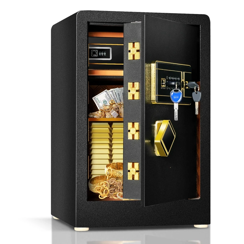 GiantexUK Electronic Security Safe Cash Box, Digital Keypad Safety Box with Dual Alarm System & 3 Opening Ways, Steel Jewelry Money Document Safe Cabinet for Home (38x36x58cm, with Built-in Safe)