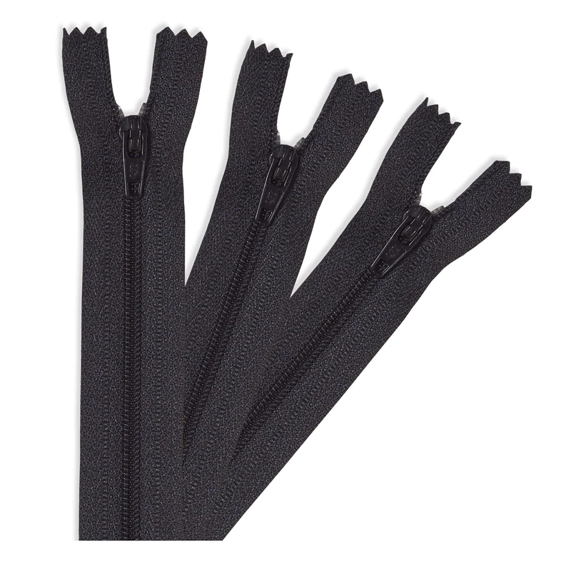 8 inch | 20cm Black Zips (Pack of 3) - Strong No.3 Nylon Closed End Zip Fasteners. Ideal for Sewing, Dressmaking, Skirts, Bags, Cushions, Craft Projects