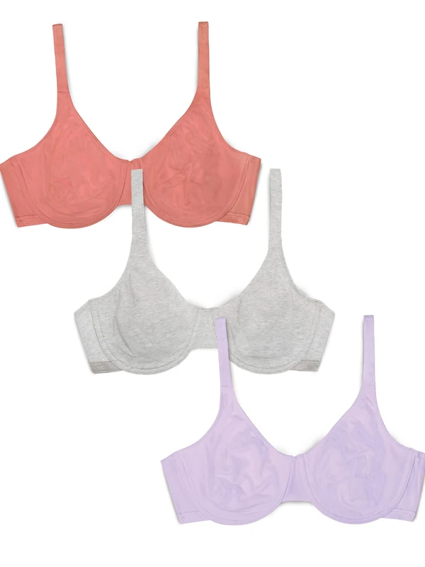 Fruit of the Loom Womens Cotton Stretch Extreme Comfort Bra, Desert Dusk/Grey/Lilac Whisper, 32-34DD