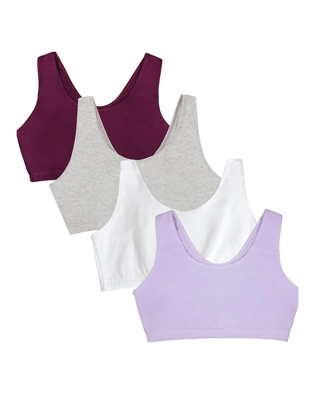 Fruit of the Loom Women's Built Up Tank Style Sports Bra Value Pack, Opaque, Purple/White/Lilac/Grey, 50 (Pack of 4)