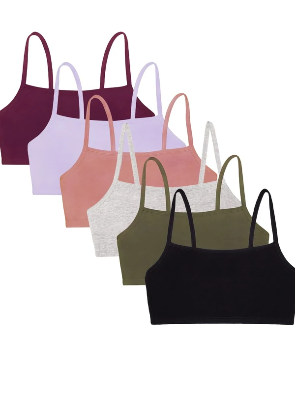 Fruit of the Loom Women's Spaghetti Strap Cotton Pullover Sports Bra Value Pack, Opaque, Black/Heather Grey/Olive/Purple/Lilac/Dusk, 36 (Pack of 6)