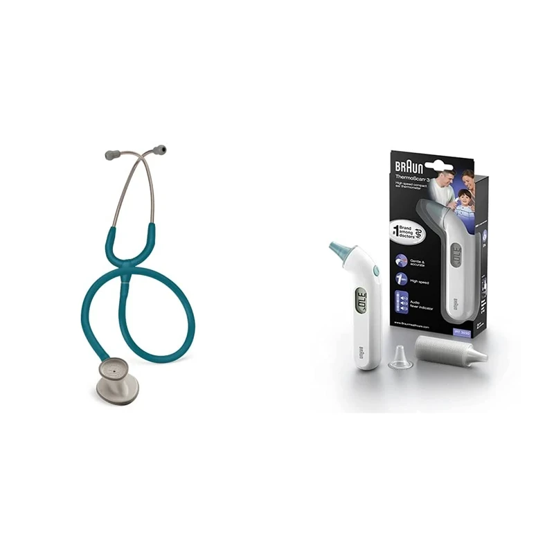 3M Littmann Lightweight II S.E. Stethoscopes, Caribbean Blue Tube, 28 inch, 2452 & Braun ThermoScan 3 Ear thermometer,IRT3030