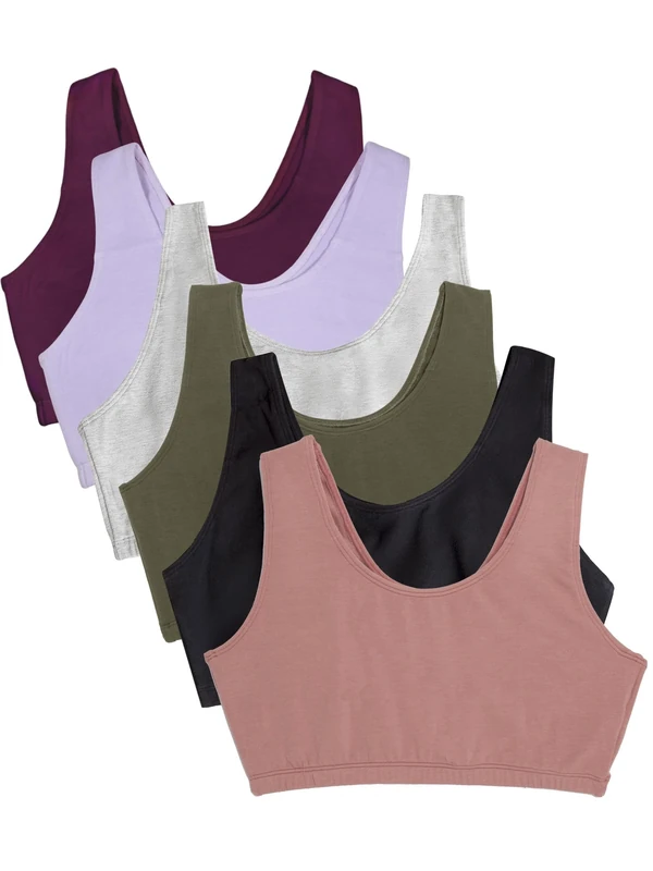 Fruit of the Loom Women's Built Up Tank Style Sports Bra Value Pack, Opaque, Black/Heather Grey/Olive/Purple Velvet/Lilac/Dusk, 44 (Pack of 6)