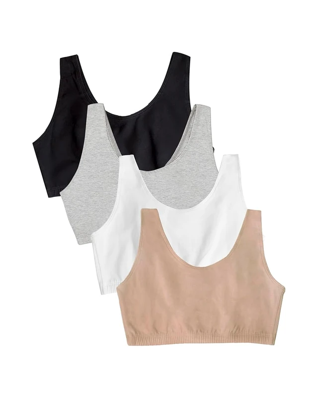 Fruit of the Loom Women's Built Up Tank Style Sports Bra Value Pack, Opaque, Black/Heather Grey/Sand/White, 34 (Pack of 4)