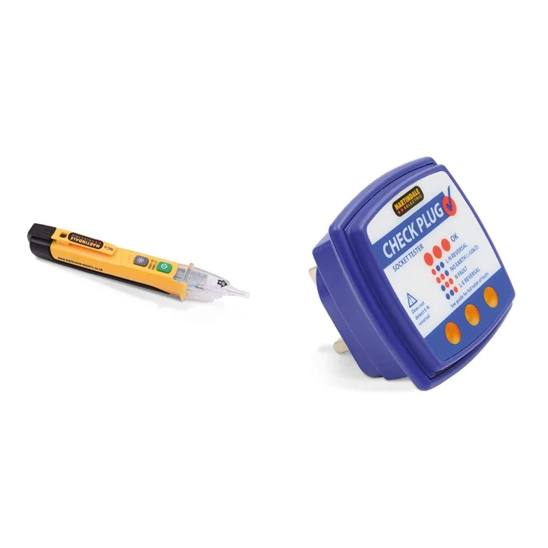 Martindale NC4 Dual Sensitivity Non-contact Voltage Tester - Voltage Pen Detector, Dual Voltage Volt Stick w. Torch, Circuit Tester & Martindale CP501 Classic Check Plug 240V Socket Tester