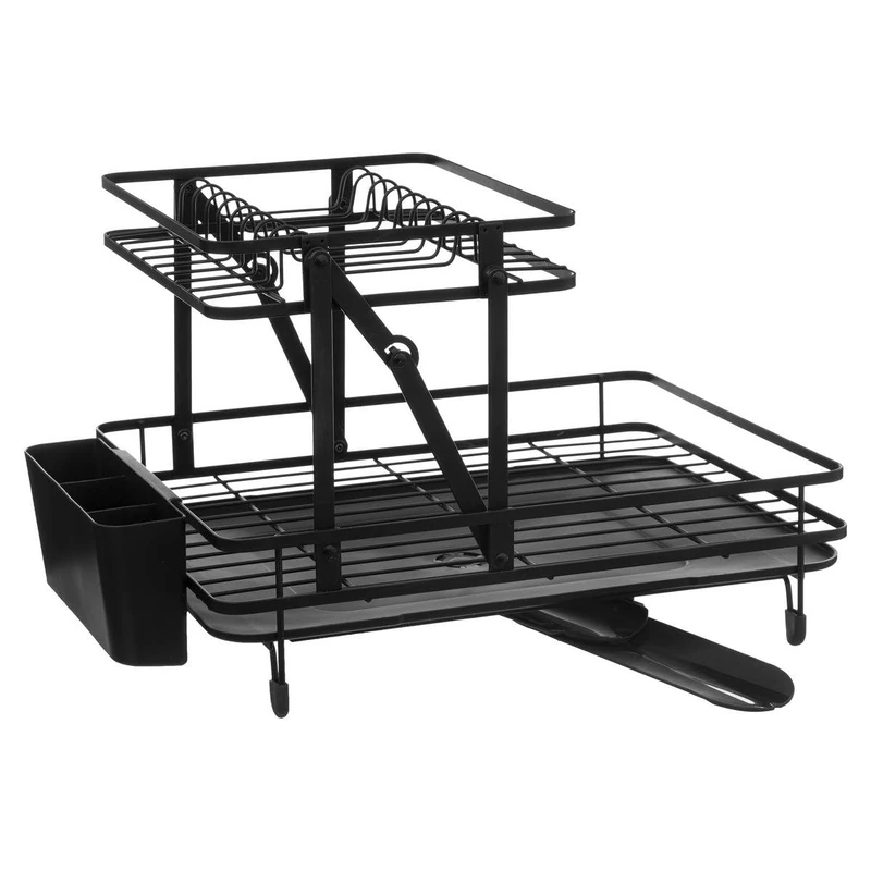 Five – 2 Tier Retractable Dish Drainer Black Steel