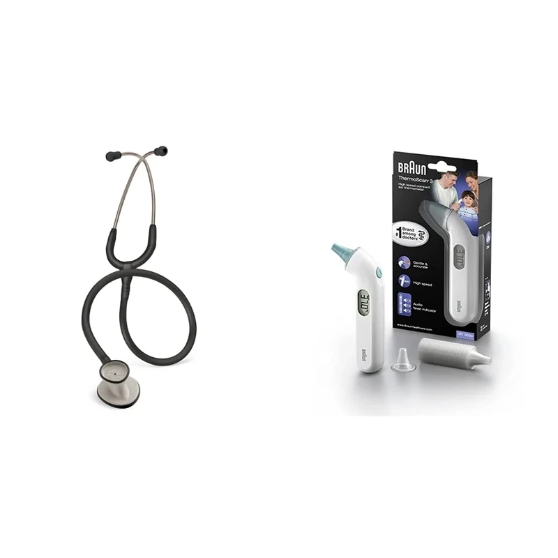 3M Littmann Lightweight II S.E. Stethoscopes, Black Tube, 28 inch, 2450 & Braun ThermoScan 3 Ear thermometer, IRT3030