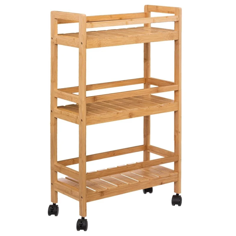 Five 3-Tier Rolling Trolley Bamboo Height 80 cm