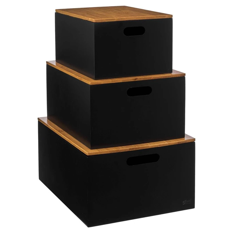 FIVE Set of 3 Wooden Storage Boxes with Bamboo Lid - Image 1