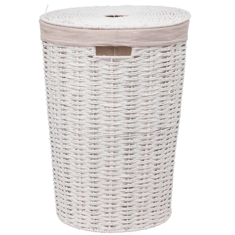 Five Woven Laundry Basket H 58 cm Capacity 40 L White