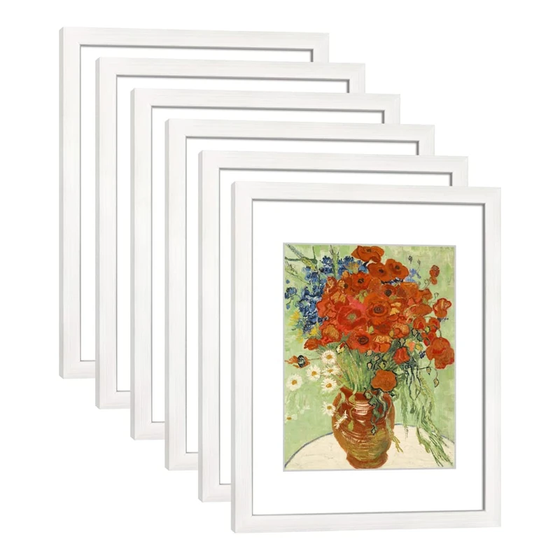 DEKWINN 11x14 Picture Frame Set of 6 for Pictures 8x10 with Mat or 11x14 Without Mat, Wall or Tabletop Gallery Photo Frames White