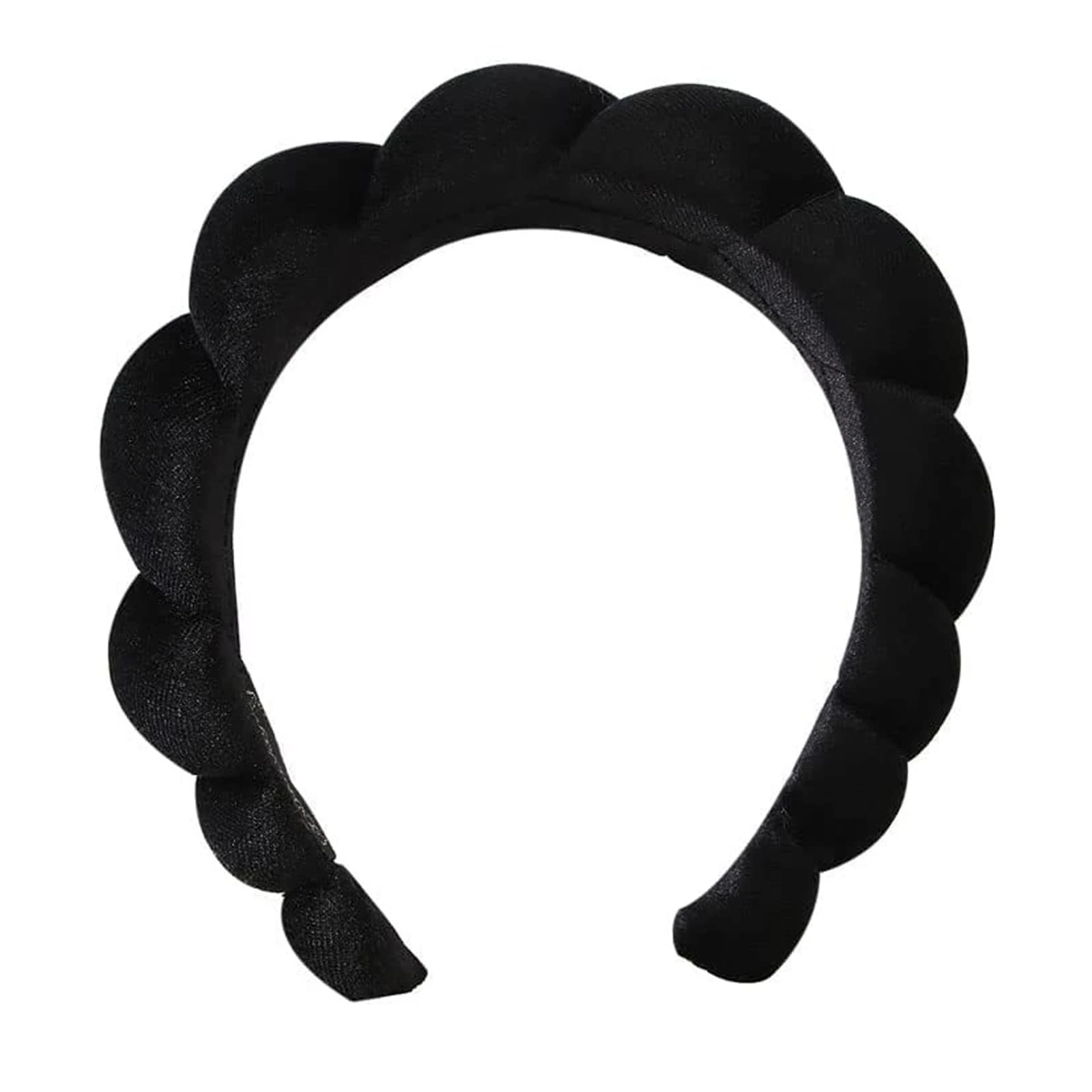 Ycfish Puffy Makeup Headband Spa Headbands for Women Sponge & Terry Towel Cloth Fabric Cute Skincare Headband for Face Washing, Makeup Removal, Shower, Facial Mask (Black)
