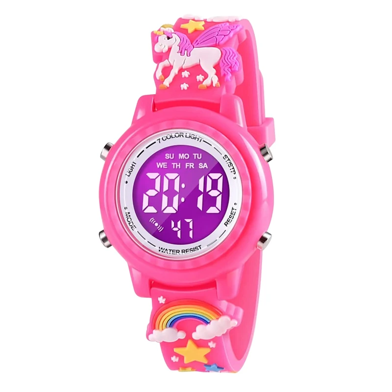 Dotodo Unicorn Kids Watch - 3D Cartoon Design, 7-Color LED, Waterproof