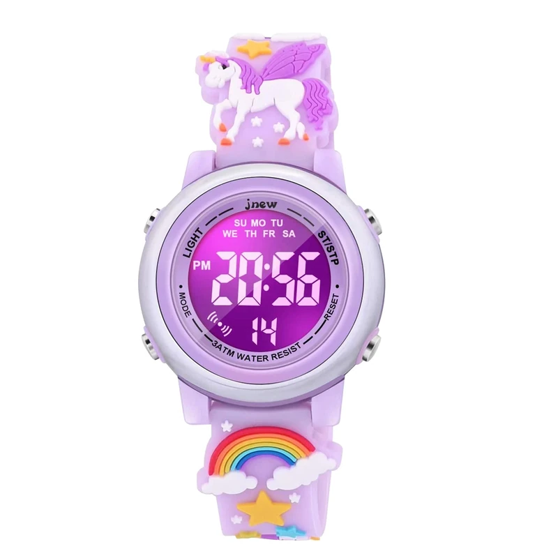 Dotodo Gifts for Girls Age 3-10, Unicorn Watch with 12/24hr Time, Alarm, Stopwatch, LED Backlight, Waterproof - Purple