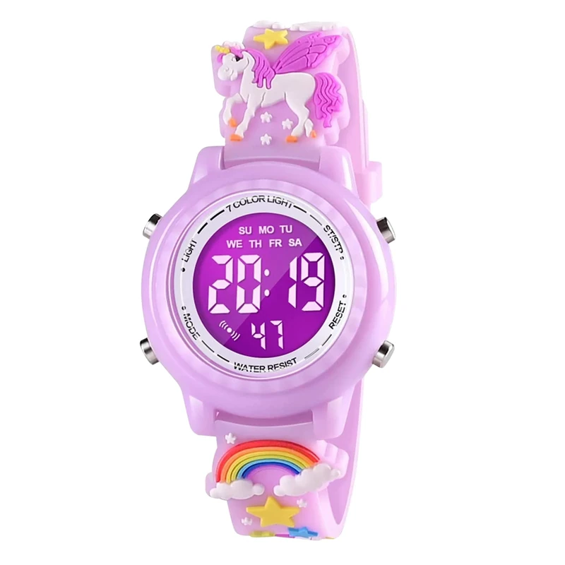 Dotodo Gifts for 3-8 Year Old Kids, 3D Cartoon Unicorn Watch for Girls - Stocking Stuffers, Great Toy for Girls Age 4-10 - Educational Toys, Xmas Gifts for Kids - Purple