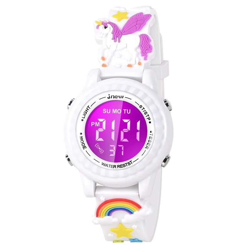 Dotodo Unicorn Watches for Girls - 3D Cartoon Design, 7-Color Light