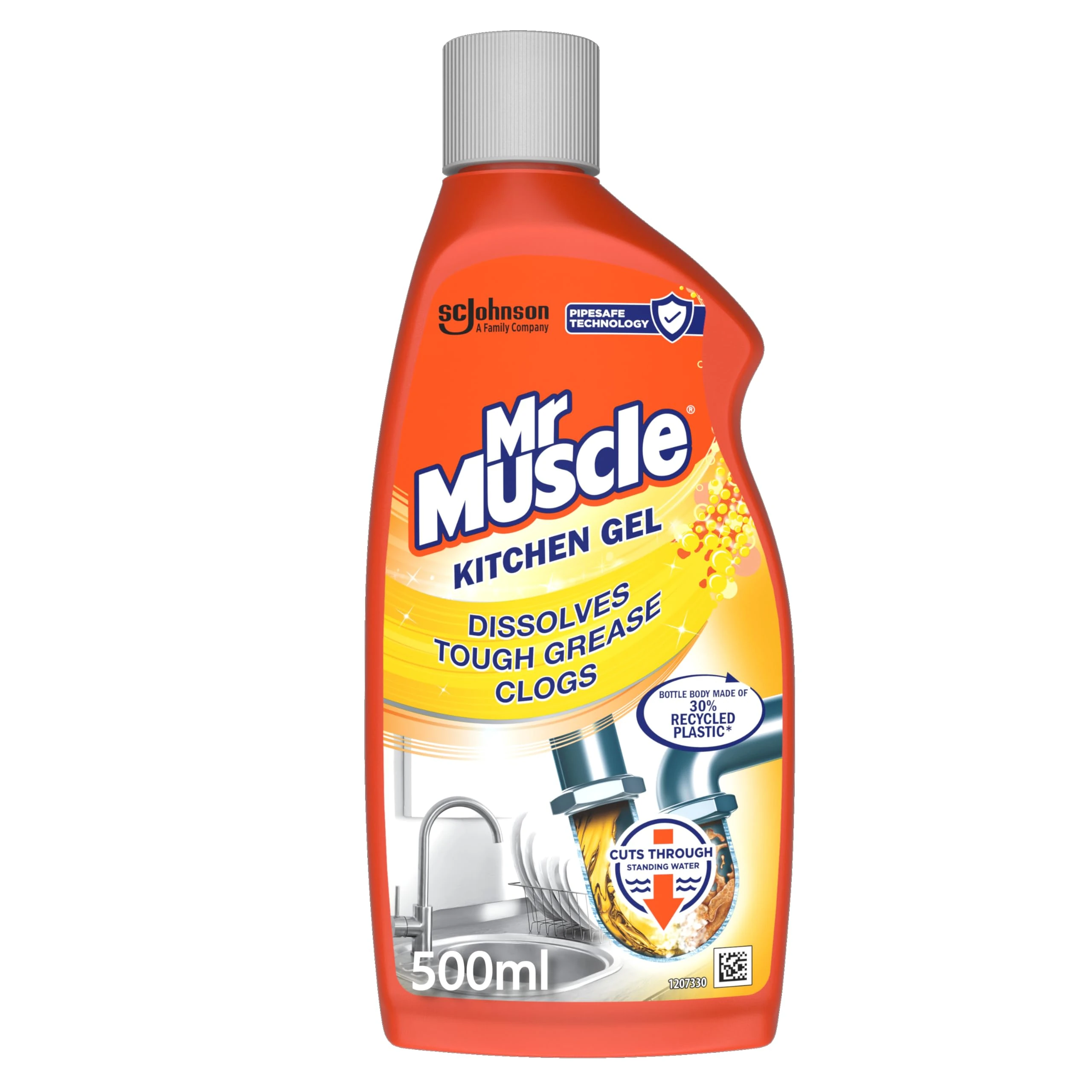 Mr Muscle Kitchen Drain Unblocker & Cleaner Gel, Dissolves Clogs, Works 3x Better Than Bleach,Safe for All Pipes, 500ml