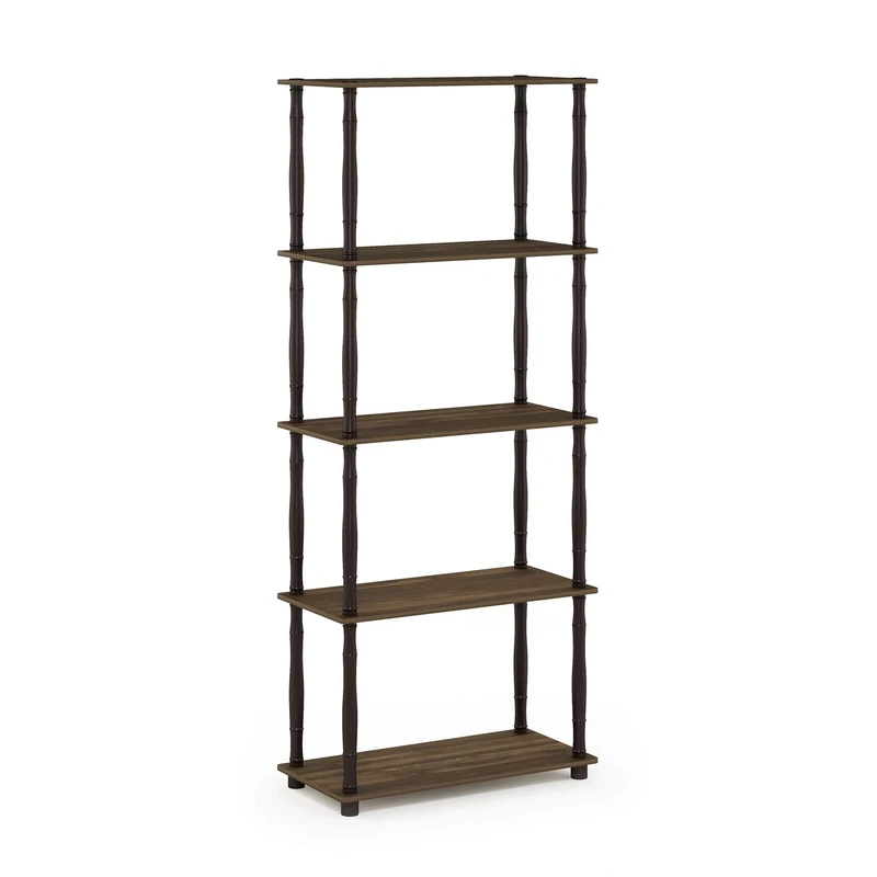 Furinno Besi 6-Tier Industrial Multipurpose Shelf Display Rack with Metal Frame, Wide, Finn Oak