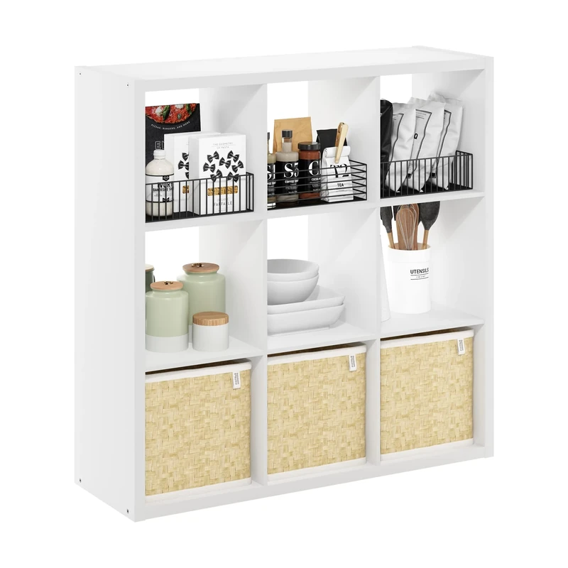 Furinno Cubicle Open Back Decorative Cube Storage Organizer, 9-Cube, White