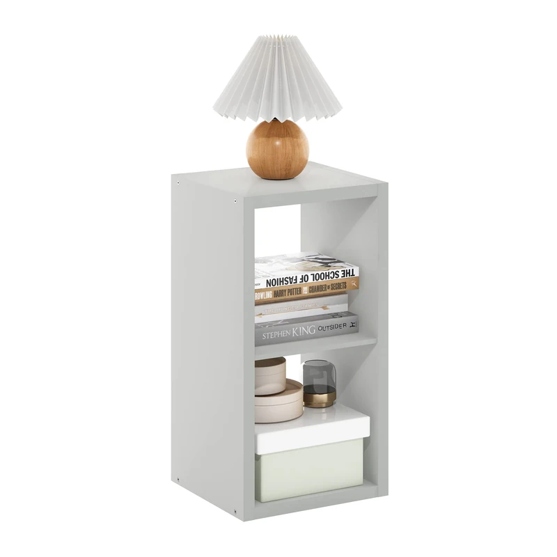 Furinno CUBICLE Book Shelf, 2-Cube Thick Frame Bookshelf, Horizontally & Vertically Reversible Bookcase with Open Back, 14.6 x 15.9 x 30, for Living Room, Bedroom, Home Office, Light Grey