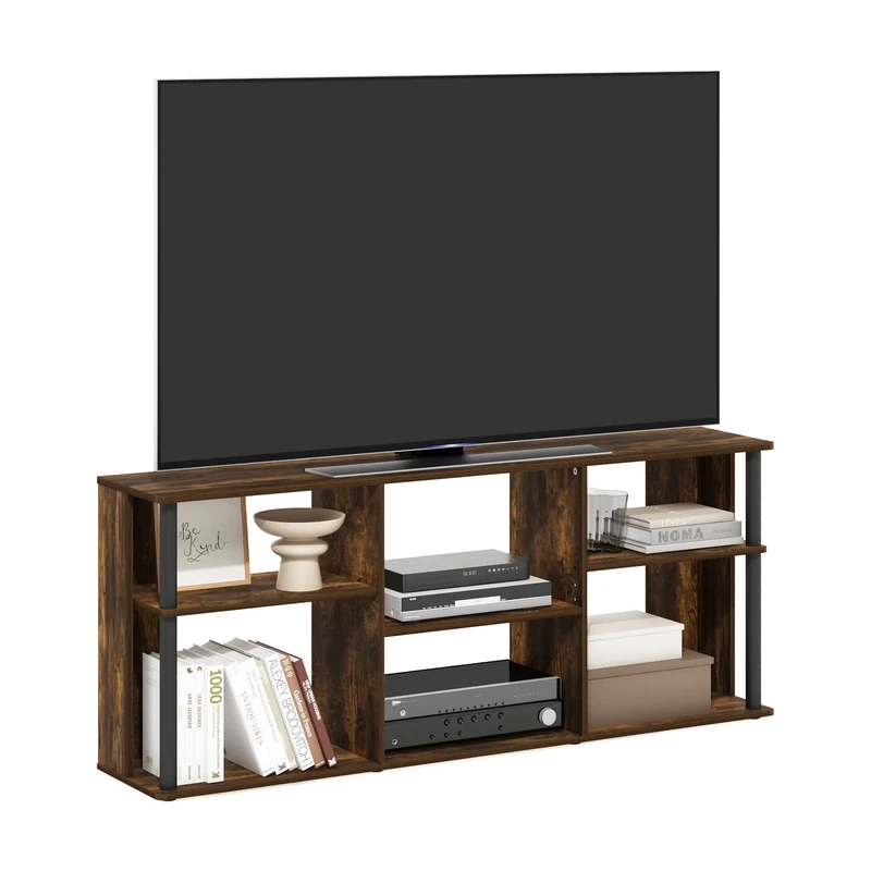 Furinno CLASSIC TV Stand, Entertainment Center, TV Console for TV up to 65 Inch with Plastic Poles, for Living Room, Bedroom, Amber Pine