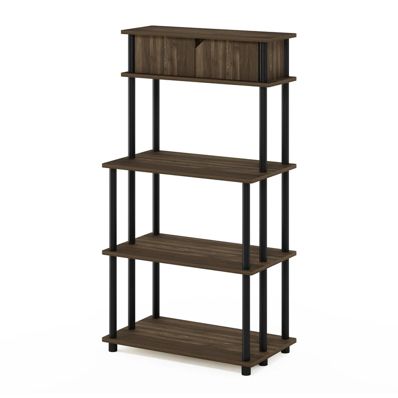 Furinno Besi 5-Tier Industrial Multipurpose Shelf Display Rack with Metal Frame, Narrow, Finn Oak