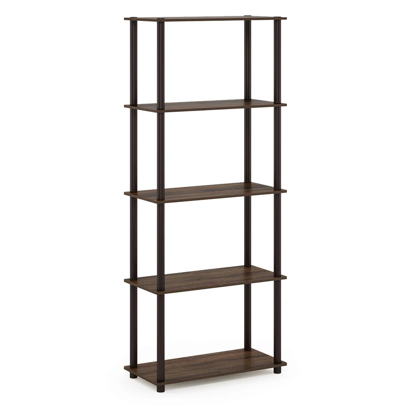 Furinno Besi 5-Tier Industrial Multipurpose Shelf Display Rack with Metal Frame, Wide, Walnut Cove