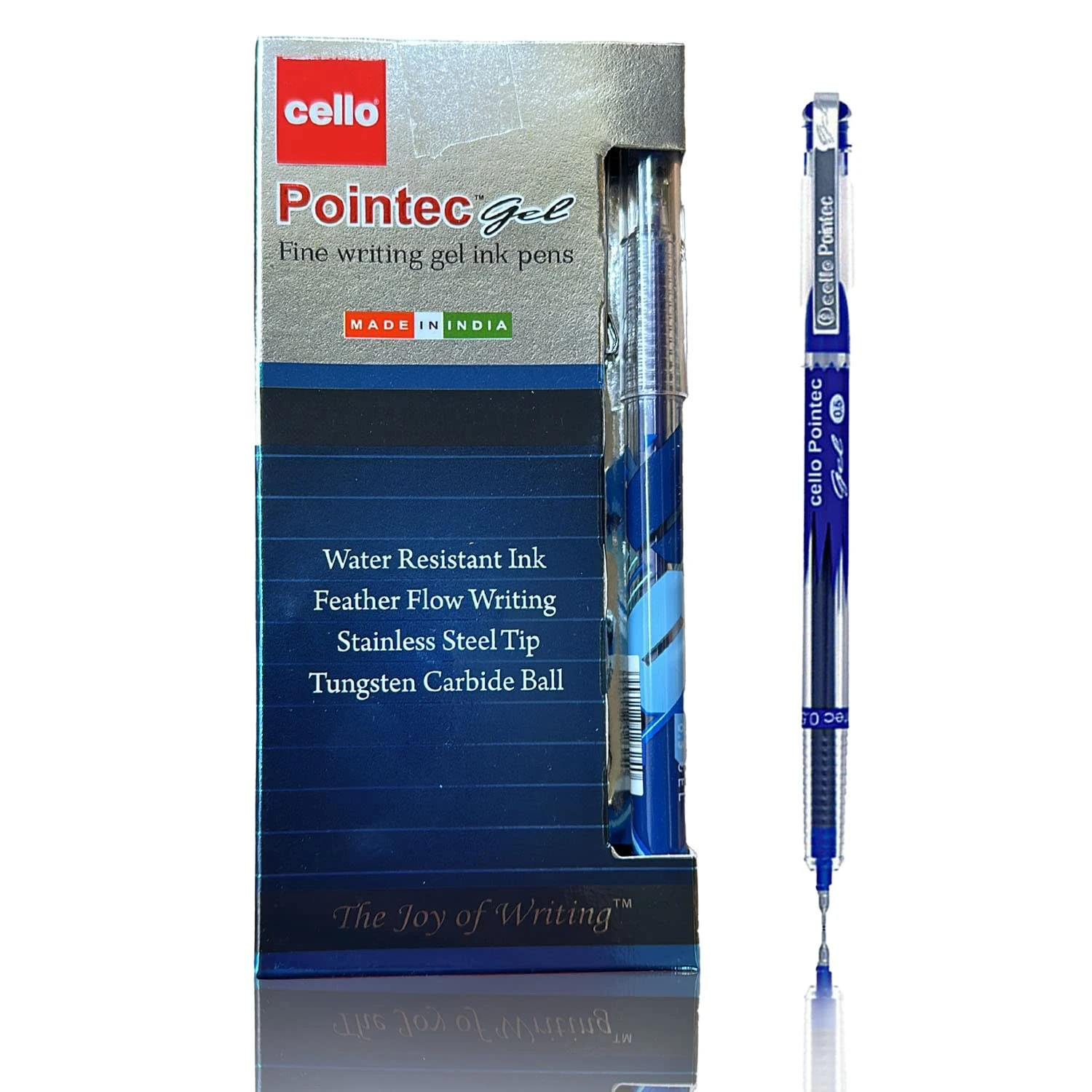 Cello Pointec Ballpoint Gel (0.5mm) Blue Ink Quick-Drying Ink Pens Extra Fine Point Ball Pen, Long Lasting Pens Blue Ink for Writing, Journaling, Notes Taking, School Office Supplies (Blue)