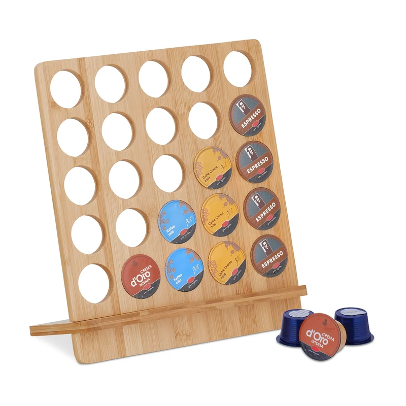 Relaxdays Coffee Pod Holder, Compatible with Cafissimo, Stand for 25 Capsules, Bamboo, HWD: 30 x 27 x 13 cm, Natural