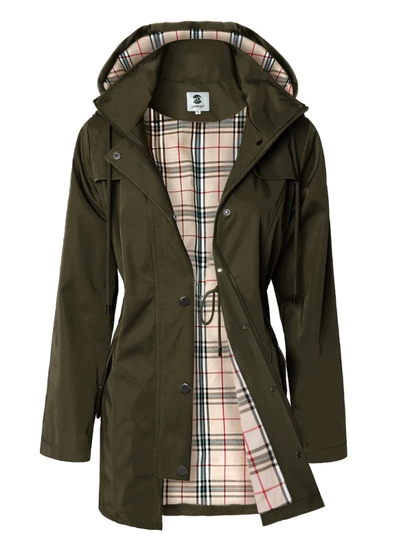 SaphiRose Women's Long Hooded Rain Jacket Outdoor Raincoat Windbreaker, Small, A.army-green