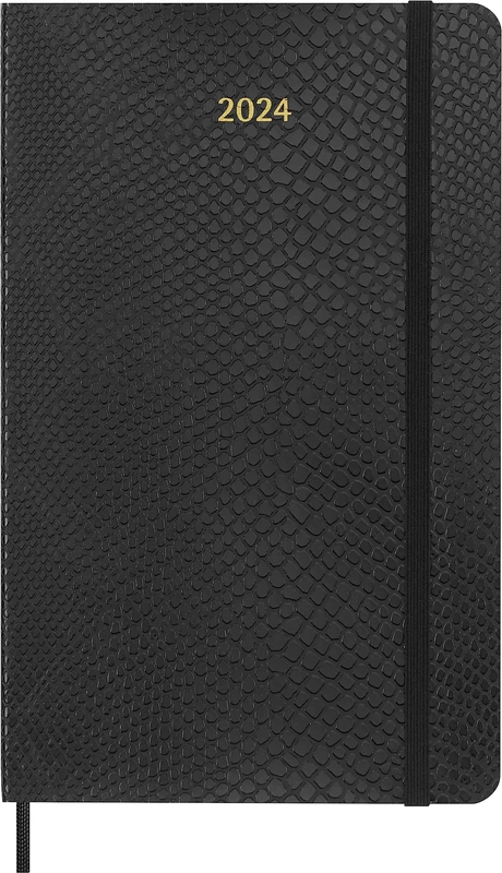 Moleskine Weekly Agenda 12 Months 2024 with Box, Agenda 2024, Size Large 13x21, Soft Cover and Elastic Closure, Faux Snakeskin Colour Black