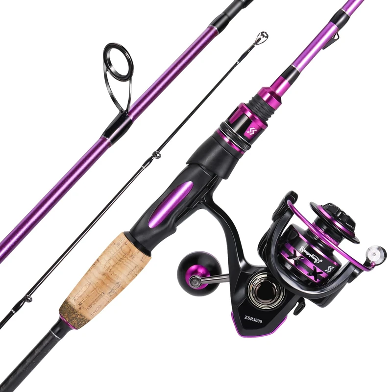 Sougayilang Fishing Pole, 30-Ton Carbon Fiber Fishing Rod and Reel Combo, 2 Pcs Blanks Spinning Reel Combos-Purple-5.9ft and 2000 Spinning Reel