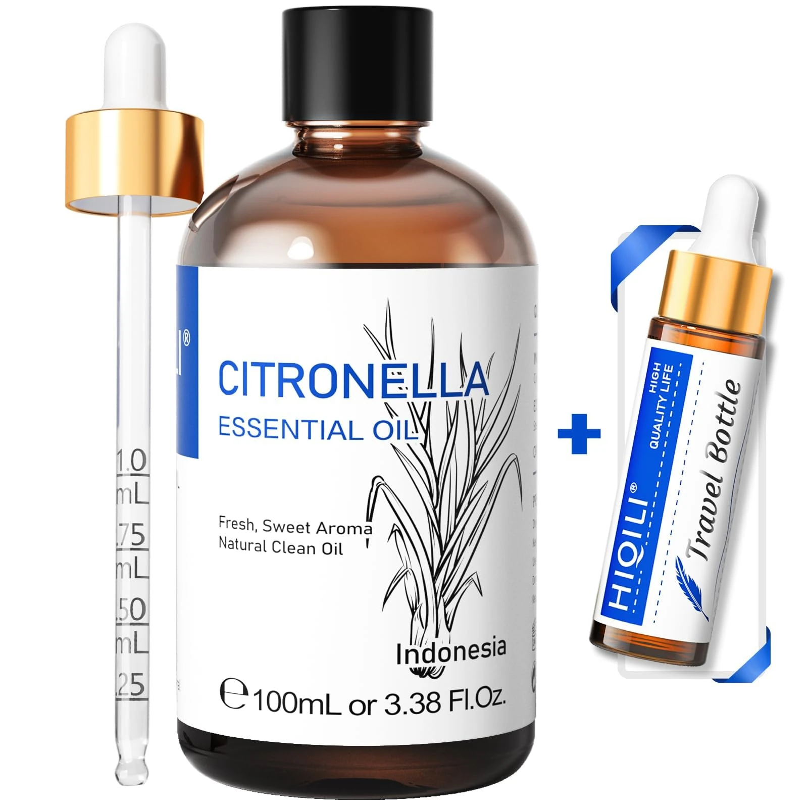 HIQILI Citronella Essential Oil,100% Pure Undiluted Premium, for Diffuser, Candles Making - 100ml