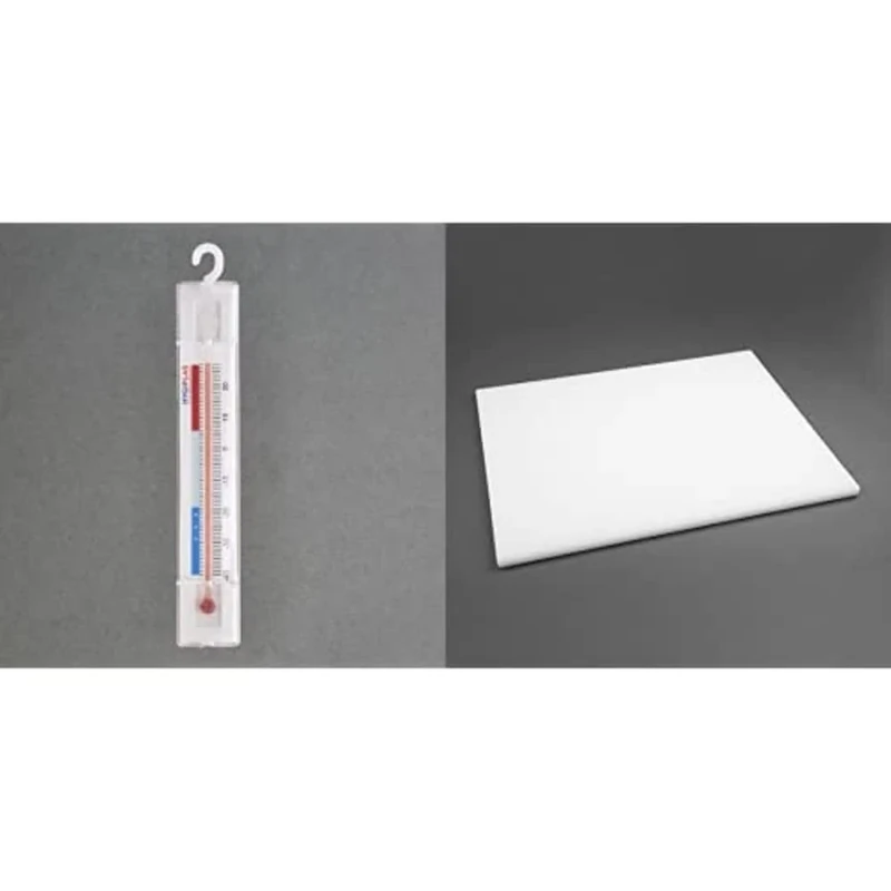 Hygiplas Hanging Fridge/Freezer Thermometer & Hygiplas Low Density Chopping Board White - 600x450x20mm