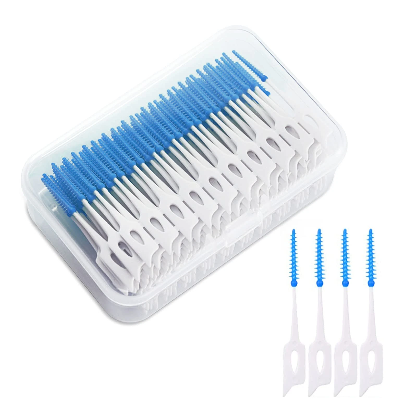 MIVAIUN 200 Pieces Interdental Brushes,Dual-Use Dental Floss Sticks,Silicone Dental Picks,Picks Interdental Brush,Portable Oral Tooth Clean,Tooth Gap Brush,Silicone Floss for Oral Cleaning (Blue)