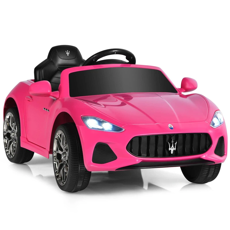 GYMAX Kids Ride on Car, 12V Battery Powered Licensed Maserati Toy Car with Remote Control, Music, Horn, Radio, Lights, USB, Slow Start & Safety Belt, Children Electric Vehicle for 3 Years Old (Pink)