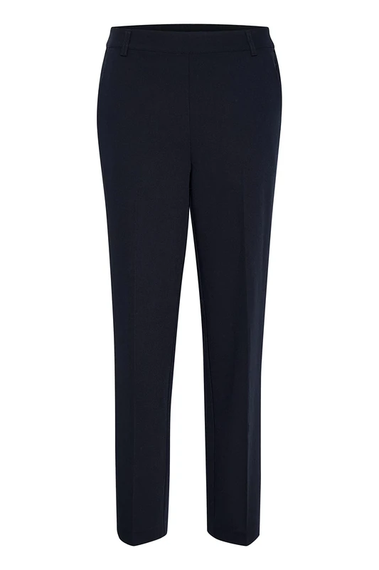 KAFFE Women's Trousers High-Waisted Elastic Waistband Cropped Length Regular Fit Casual Pants, Midnight Navy, 12