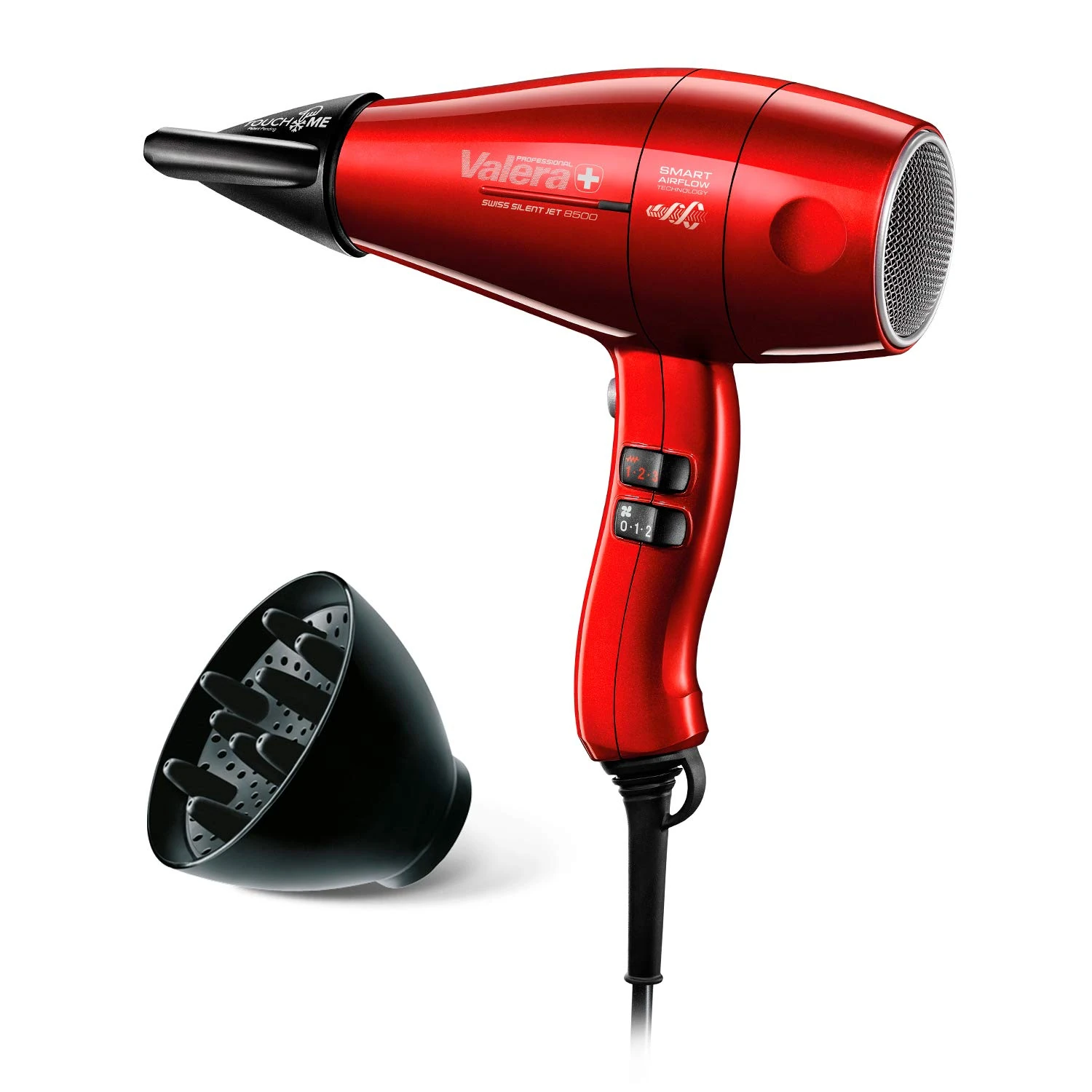 Valera, Swiss Silent Jet 8500, Professional Hairdryer with Diffuser for Curly Hair, Ionic Hairdryer with Powerful Motor, 3 Temperature Settings, Flexible Anti-Twisting Cable, 2000W, Swiss Made