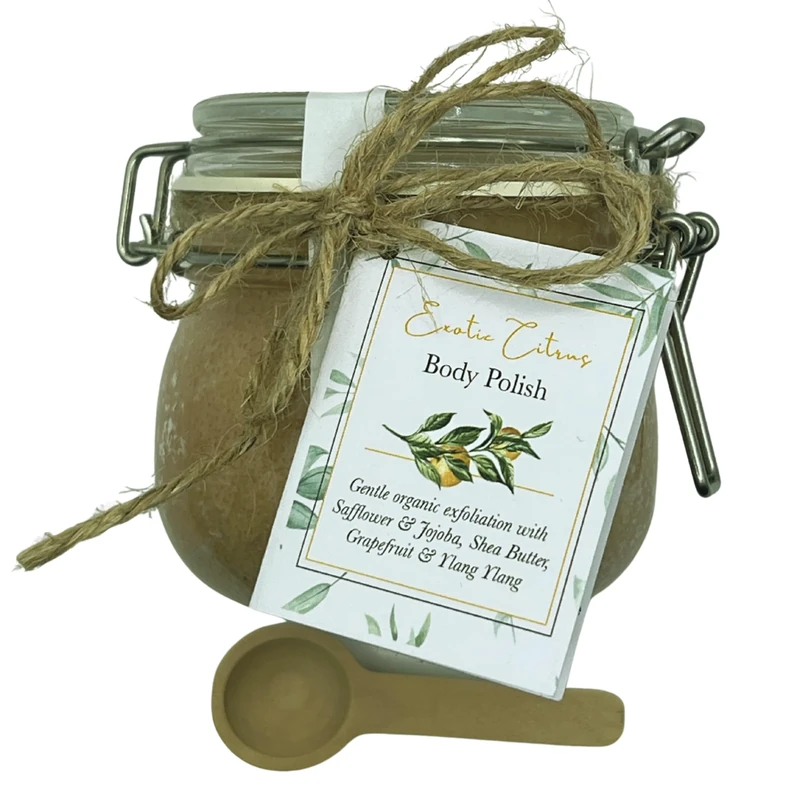 Banish dry skin with Whipped Shea Butter Body Polish to exfoliate and nourish. 100% Natural. Handmade in Small Batches. Intensive & Vegan with Organic Oils and Plant Butters. Grapefruit & Ylang Ylang